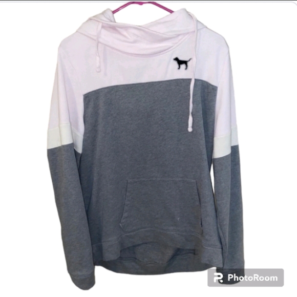 PINK VS Colorblock Pullover Hoodie w/ Silver Sequins Gray & Light Pink Black Dog - Picture 3 of 8